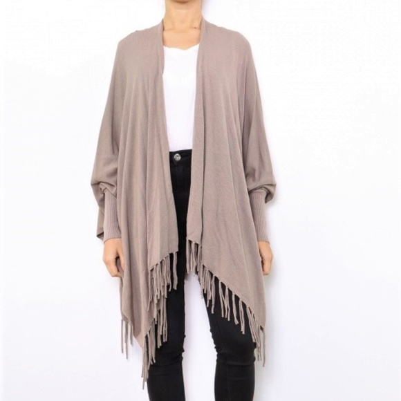 The Shepherd's Knot Sweaters - New Sleeve Cocoon Wrap Poncho Beige Taupe One Size